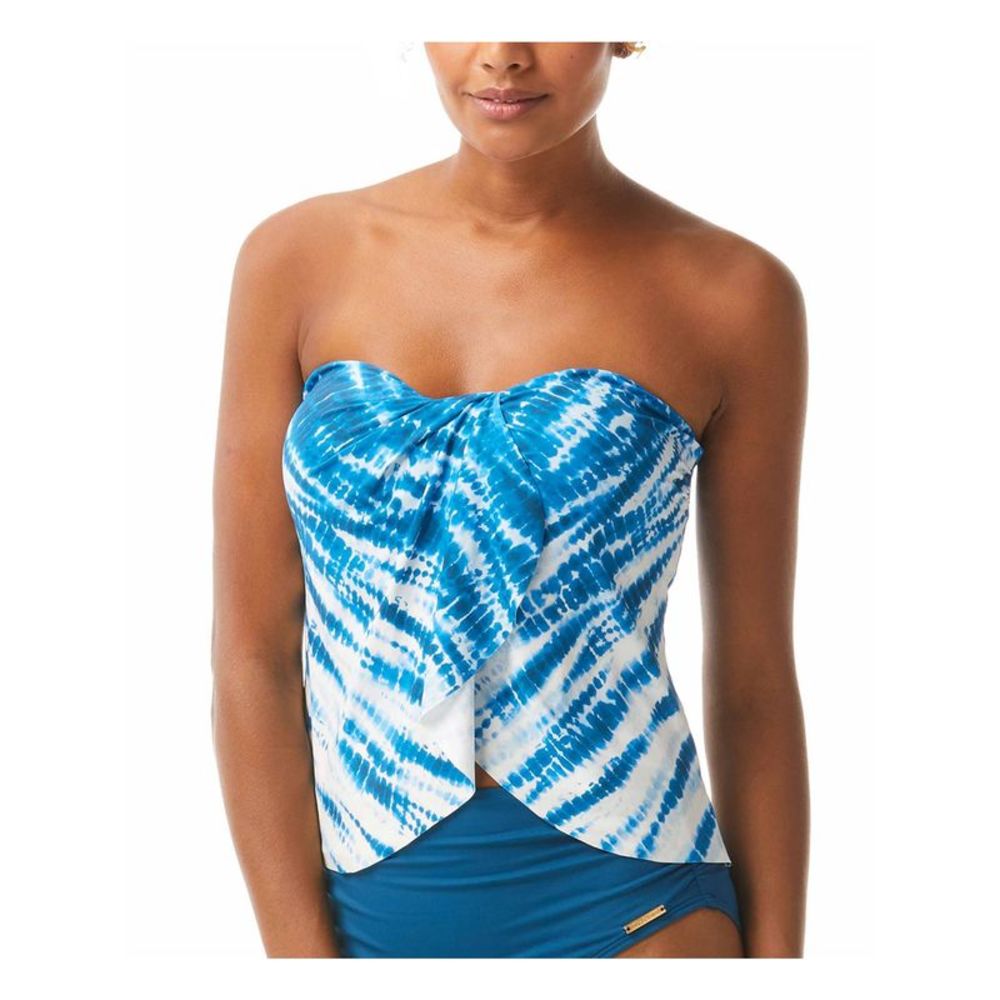 VINCE CAMUTO SWIM Women's Blue Stretch Draped Bandeau Tankini Swimsuit Top L